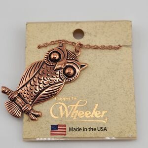 Sweet Wise Owl Copper by Wheeler Pendant Necklace Highly Detail Solid Copper 18"